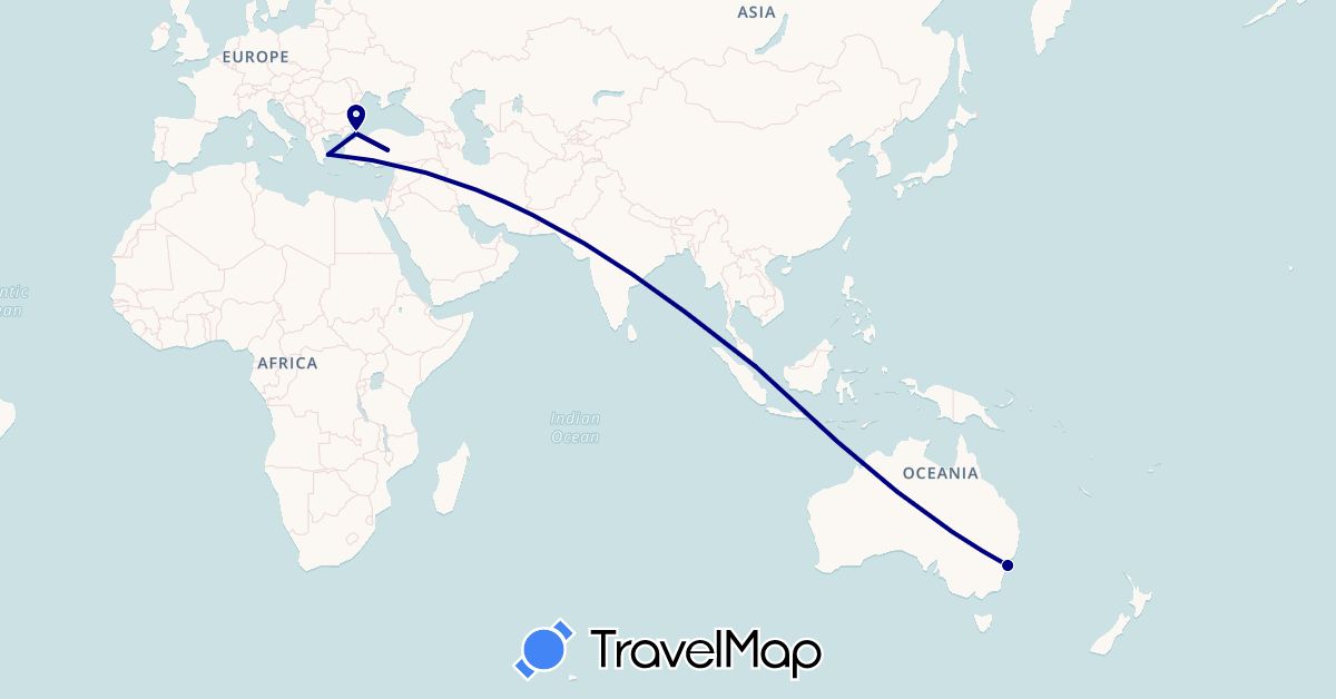 TravelMap itinerary: driving in Australia, Greece, Singapore, Turkey (Asia, Europe, Oceania)